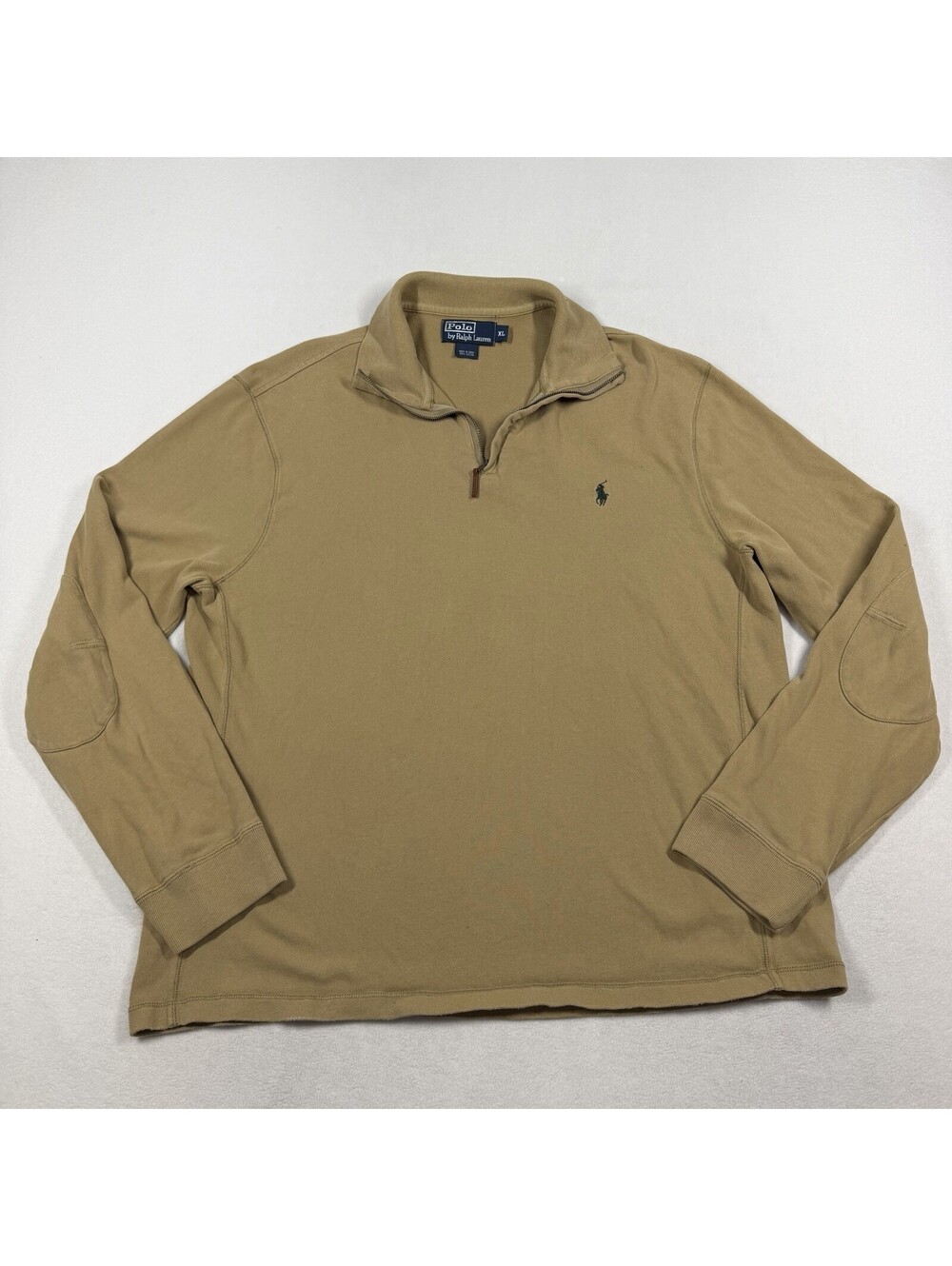 Polo Ralph Lauren Mens XL Tan Cotton Quarter Zip Pullover Sweater Pony Logo